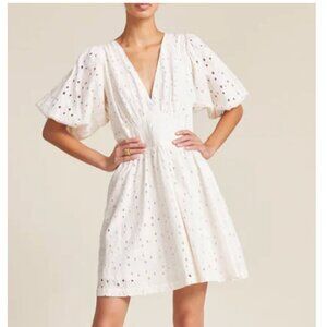 Trovata Gia Dress white lace eyelet short puff sleeve birds of paradise medium